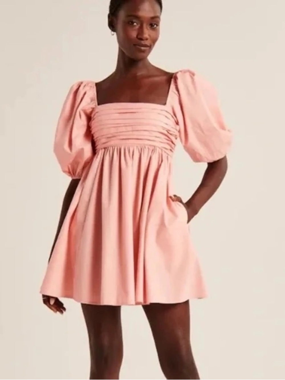 Abercrombie & Fitch Pink Emerson Poplin Puff Sleeve Babydoll mini Dress S Tall